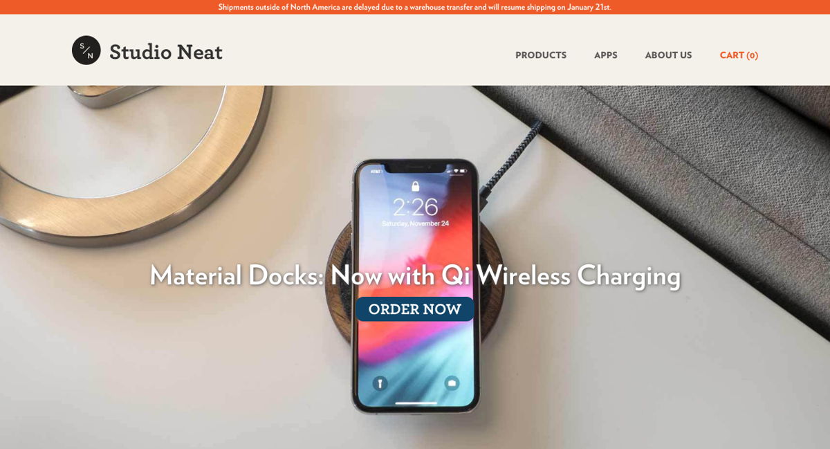 Screenshot of Studio Neat, from the shopify stores collection.