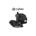Circle shaped image showing the Cybex Cloud Q Car Casule in Black with the Cybex logo.