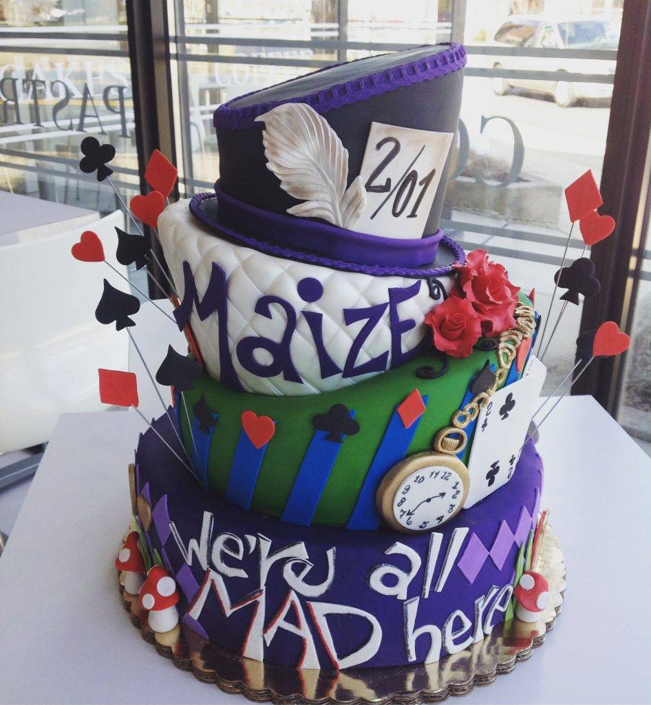 Alice in Wonderland themed birthday cake