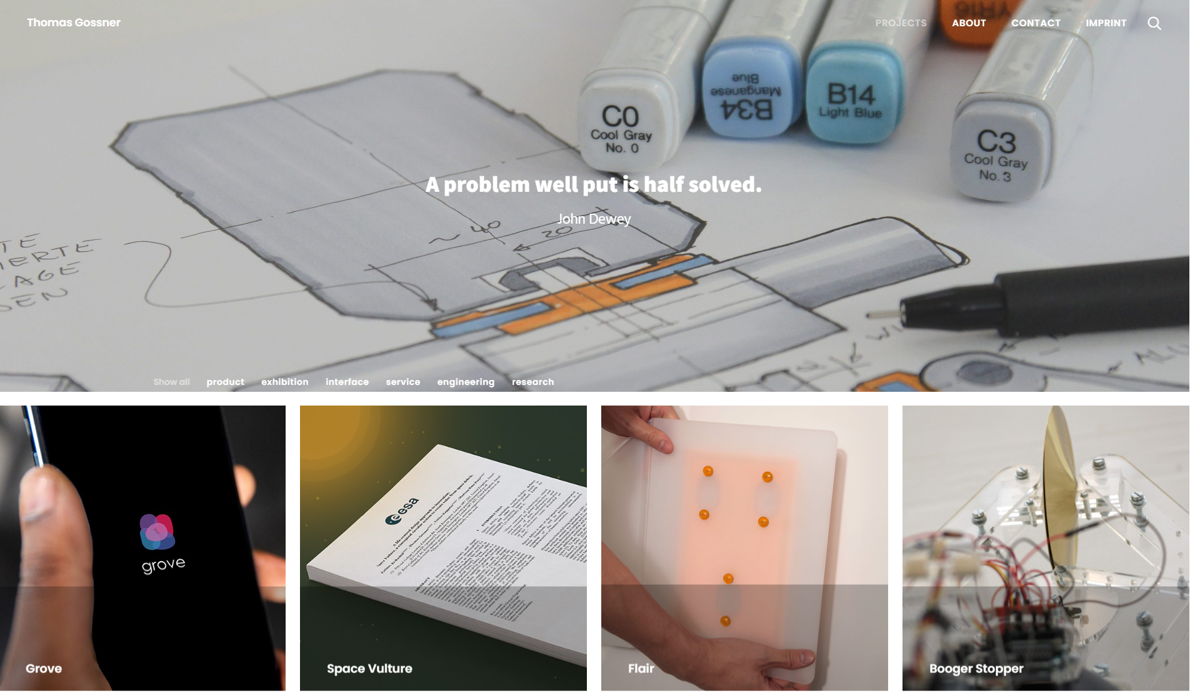 Screenshot of Thomas Gossner, from the industrial design portfolios collection.