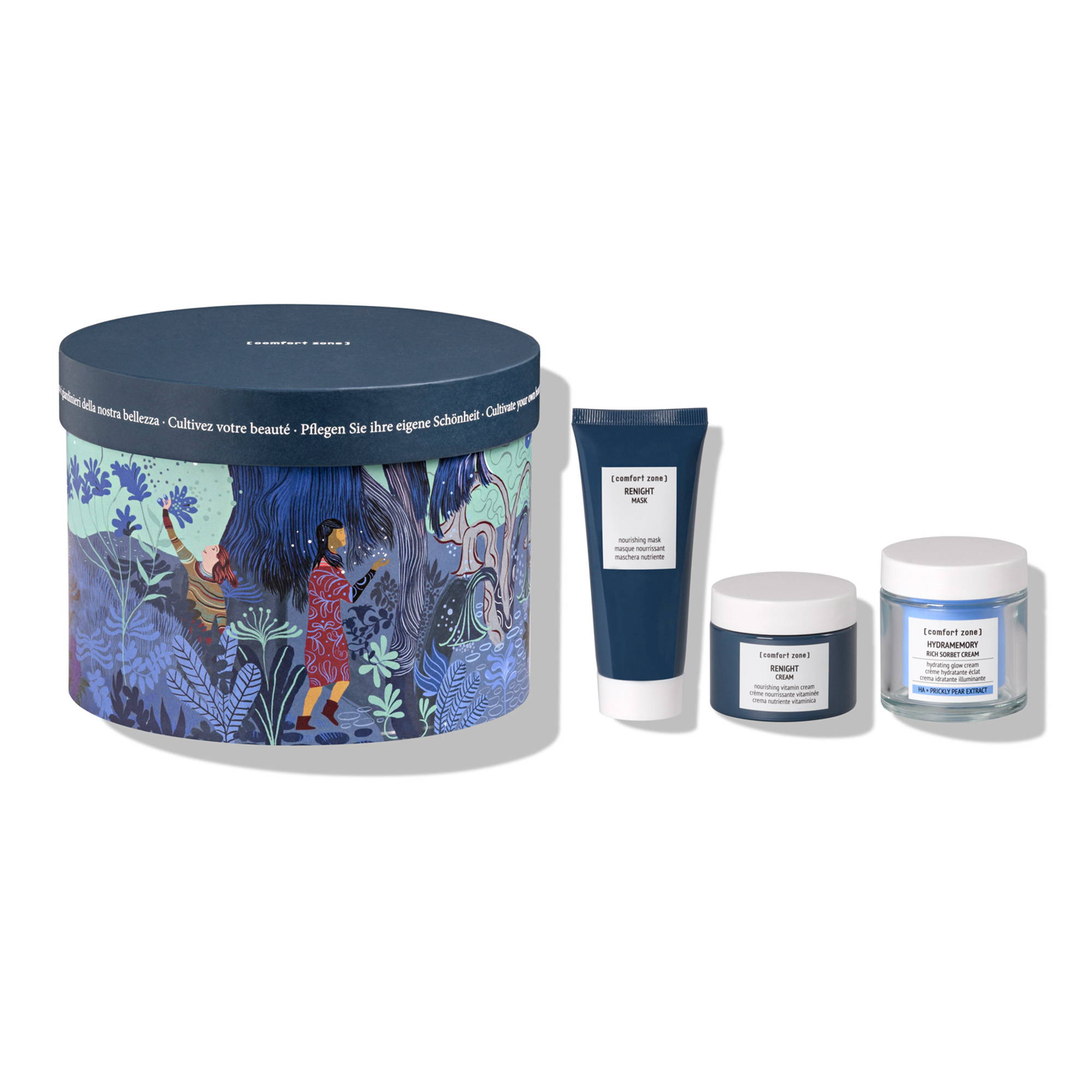 Nährende Glow-Gesichtspflegeset mit Renight Mask, Renight Cream und Hydramemory Rich Sorbet in nachhaltiger Geschenkbox