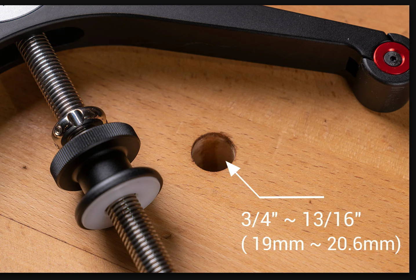 The harvey Compass AH-3 Arch Hold Down can be installed on any workbench with dog hole diameters of 3/4" to 13/16" (19mm – 20.6mm)