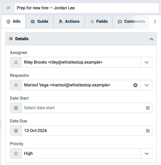 Details panel of an Assignment with its Assignee