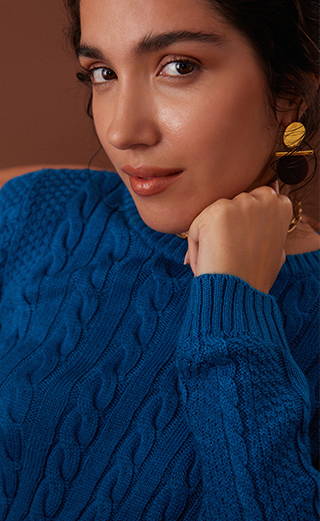 Blue Woollen Textured Sweater