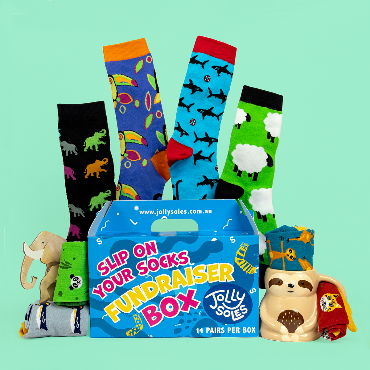Jolly Soles Animal Sock Fundraising Box