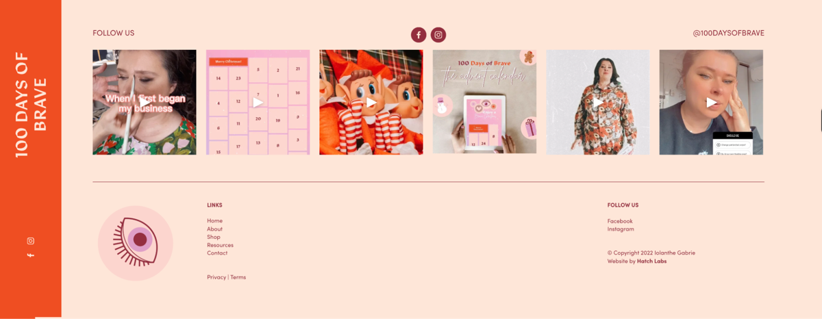 Screenshot of 100 Days of Brave, from the website footer designs collection.