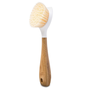 Full Circle Be Good Bamboo Handle Dish Brush – Sustainable Kitchen Cleaning with Tough Bristles - Natural Dish Scrubber & Cast Iron Cleaner - Long Handle Brush for Dishes, Pots, and Pans, White