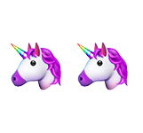 2 unicorn head emojis with purple hair.