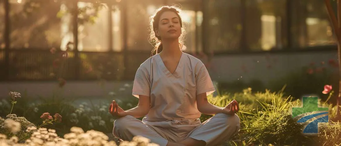 Travel nurse finds a serene moment of meditation in a hospital garden.