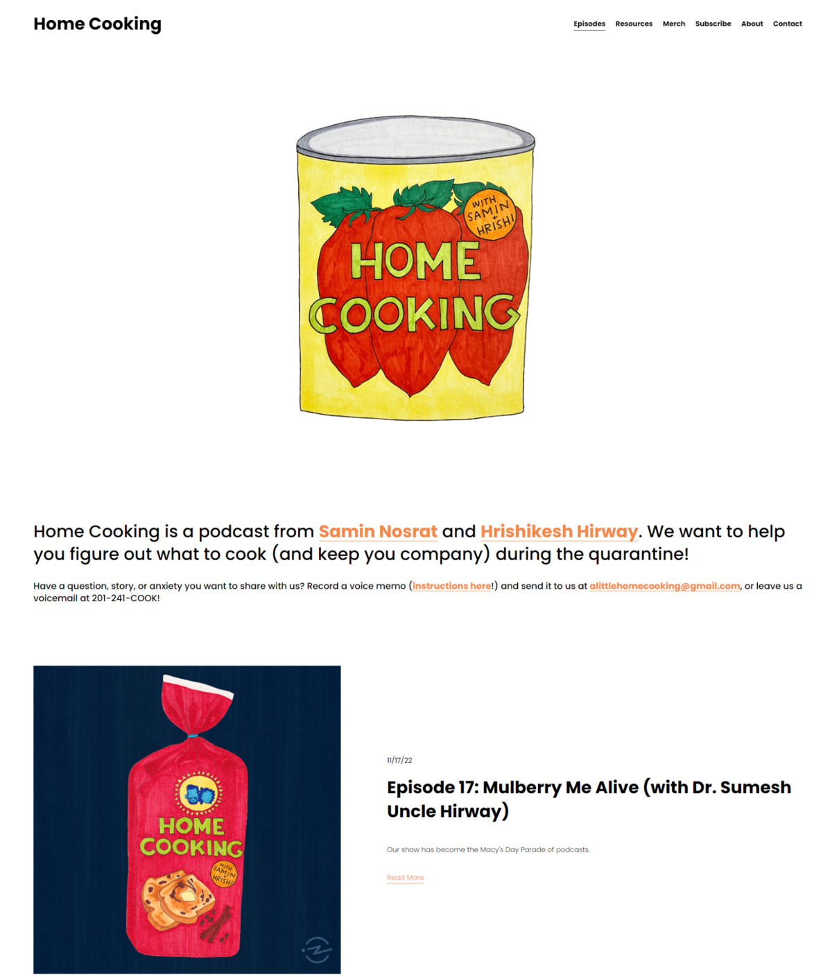 Screenshot of Home Cooking, from the squarespace podcast websites collection.