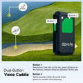 Dprofy dual-button voice golf GPS caddie showing feature controls
