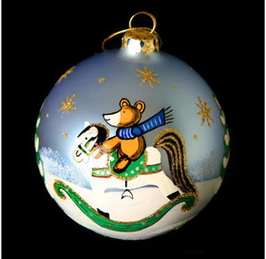 Blue Glass Bauble Rocking Horse- 100mm