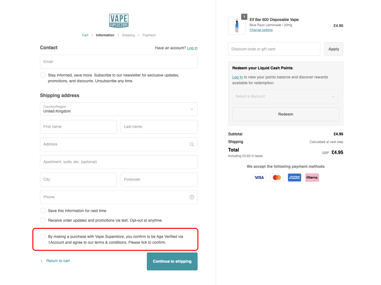 Checkout Validation for Age Verification