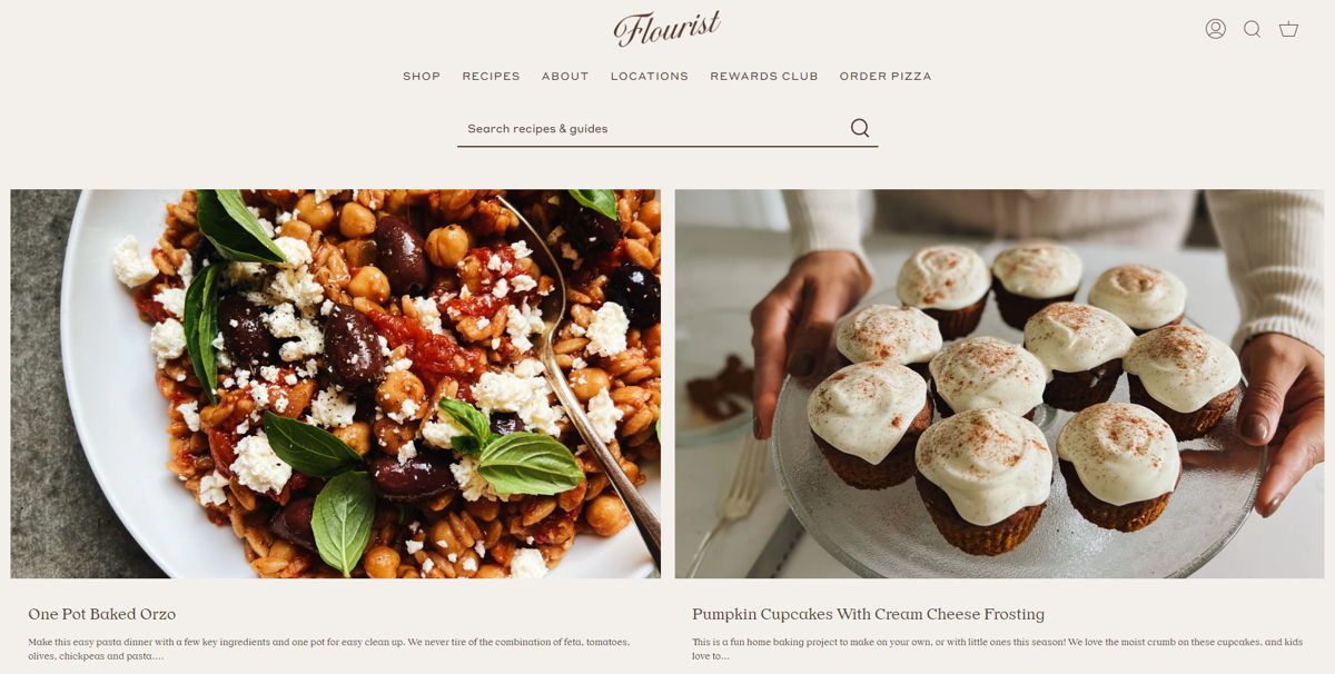 Screenshot of Recipes by Flourist, from the blog design examples collection.