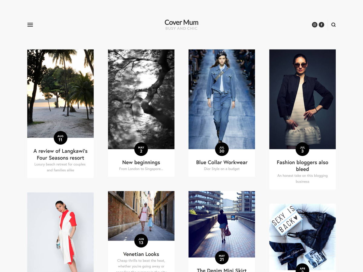 Screenshot of Cover Mum, from the squarespace blog examples collection.