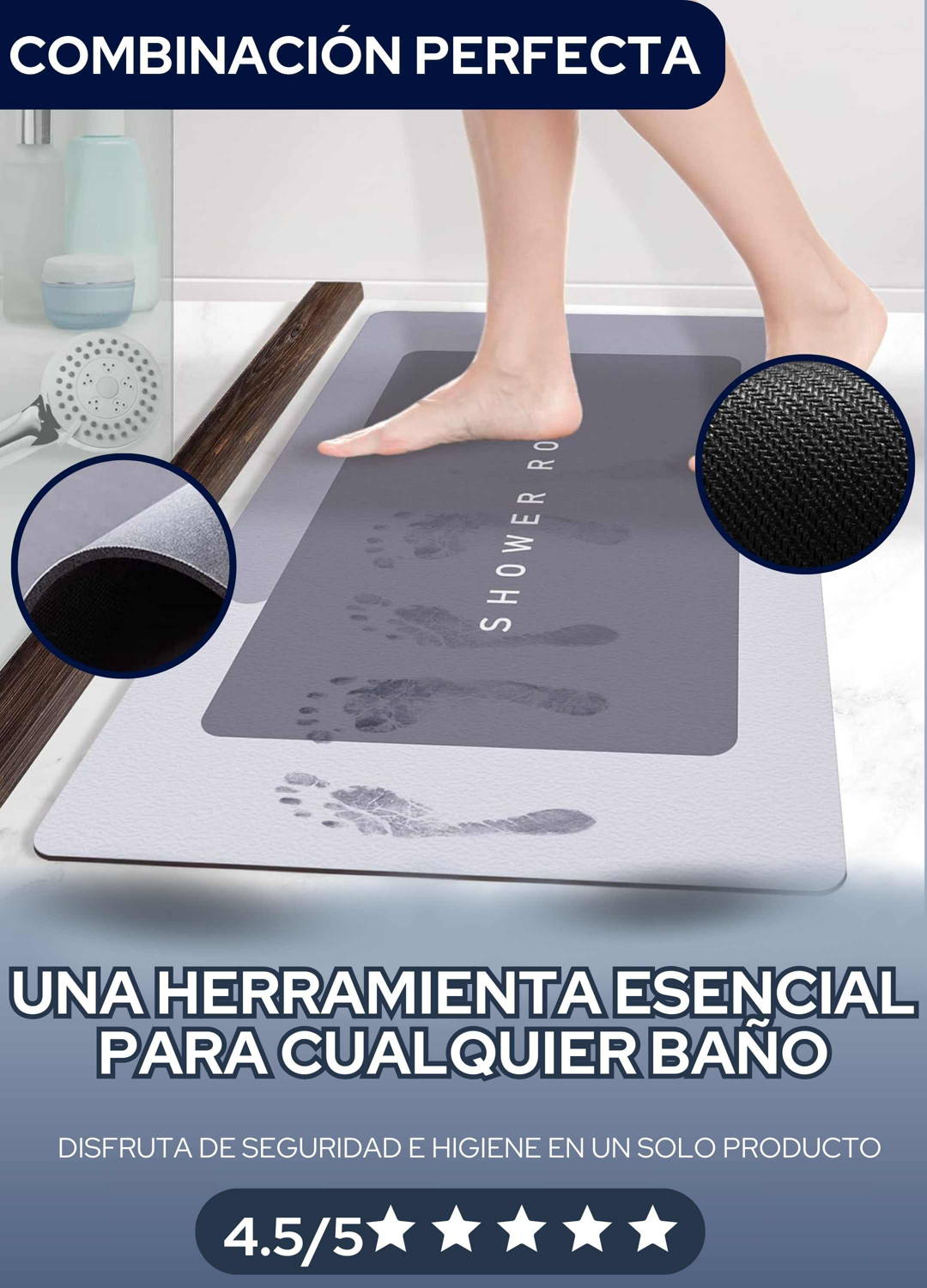 TAPETE DE BAÑO ABSORBENTE ANTIDESLIZANTE: Lujo y comodidad para tu baño