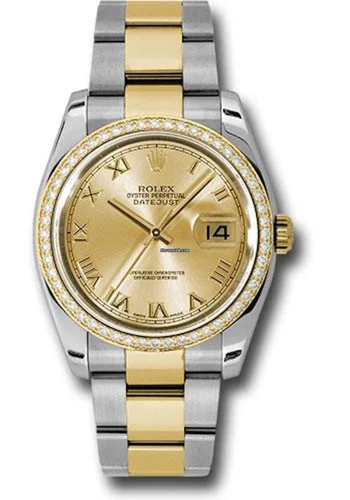 Rolex Datejust 36 Champagne Dial Diamond Bezel Oyster Bracelet