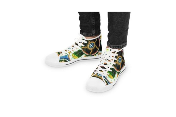Green Beaded Snake Illustration High Top Sneakers | Artistic Canvas Shoes - Image 4