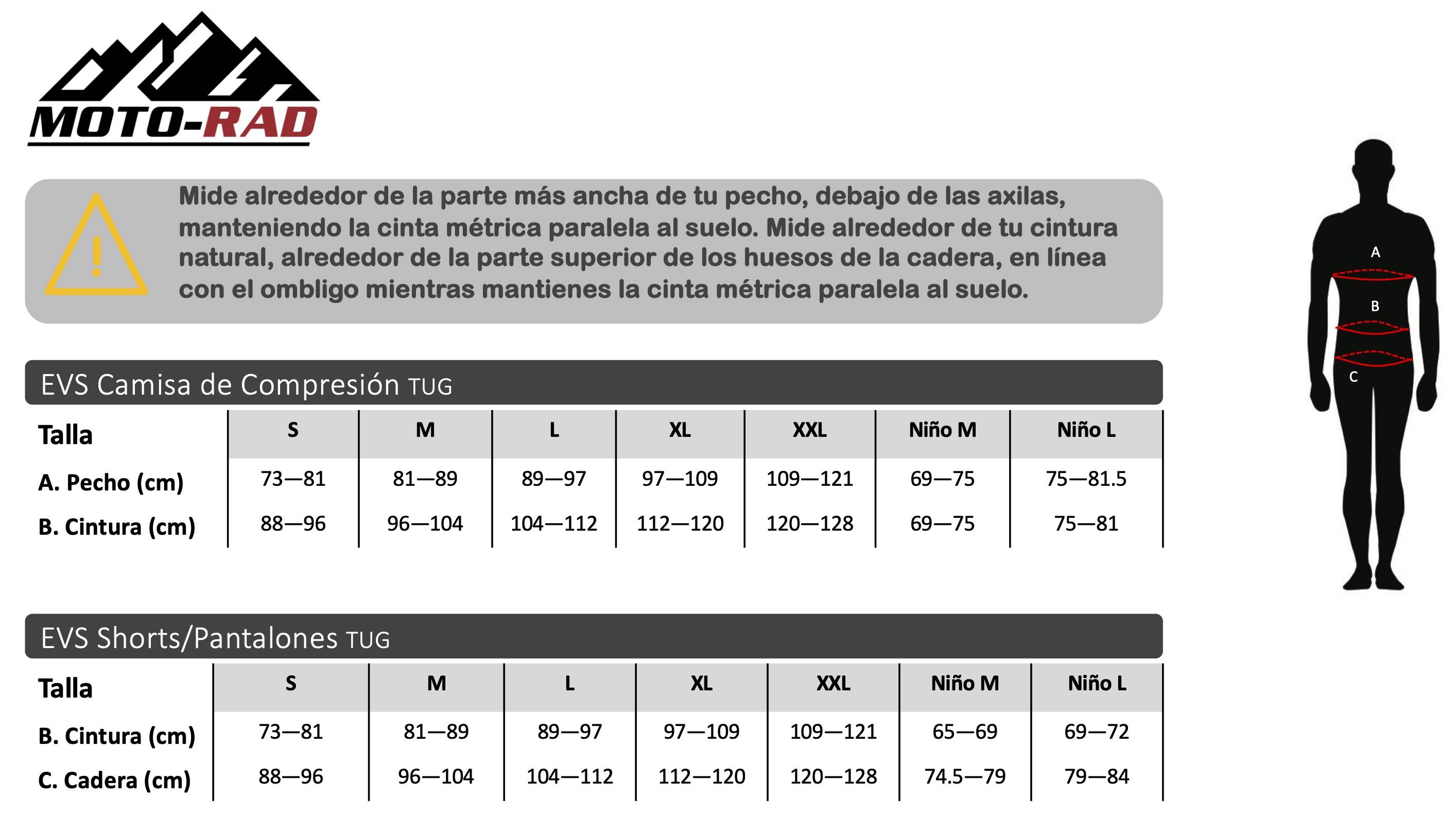Guia de Tallas Camisas y Shorts EVS