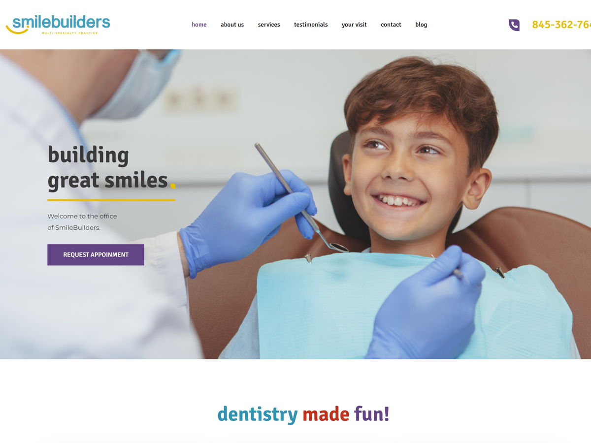 Screenshot of Rockland Smile Builders, from the dentist websites collection.