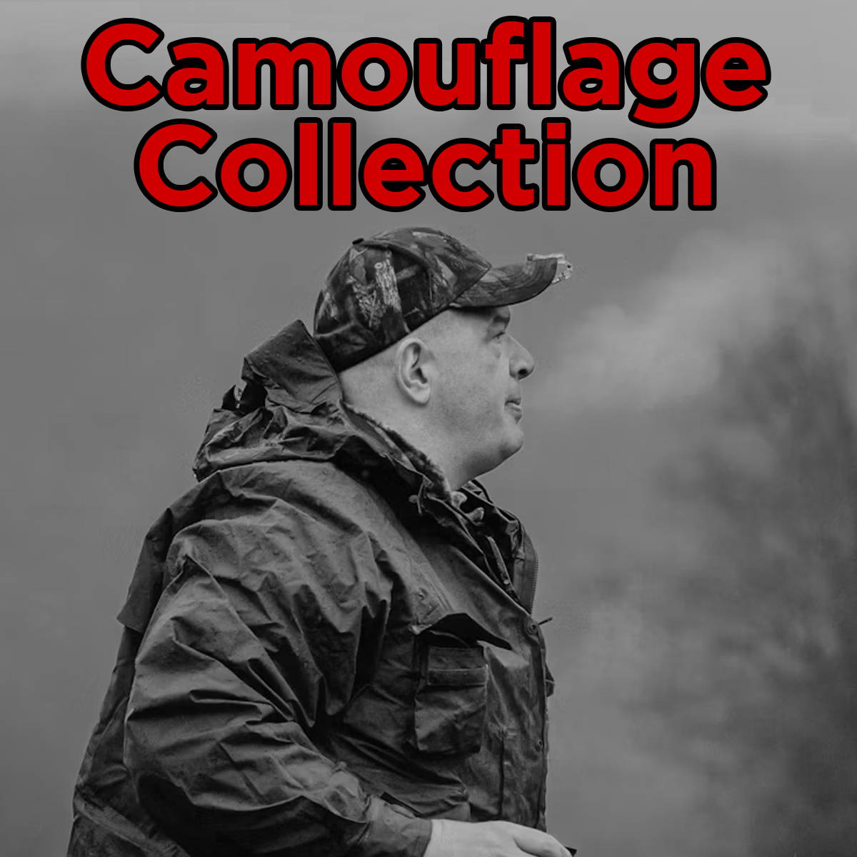 Products featuring camo patterns, including apparel, headwear, and outdoor-ready promotional items.