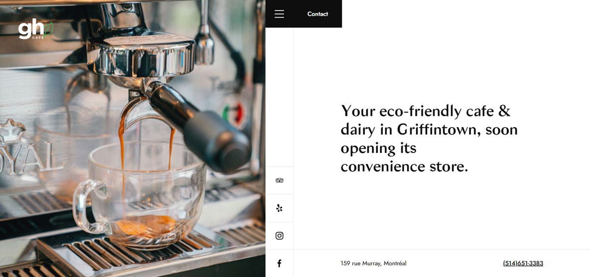 Screenshot of GH Café, from the cafe & coffee shop websites collection.