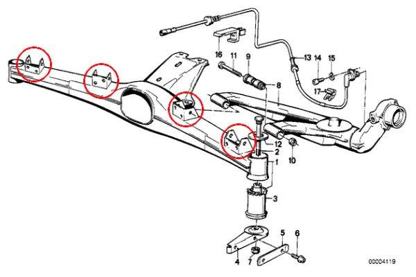 E30 Rear Subframe Trailing Arm Reinforcement Points