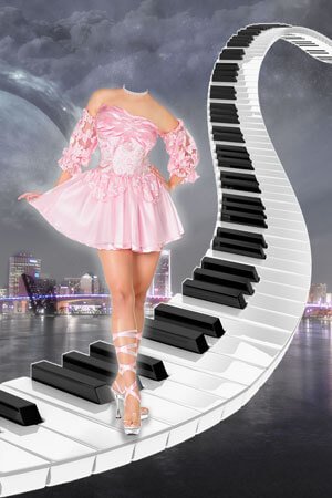 Фотошоп PSD исходник для монтажа - девушка - фортепьяно