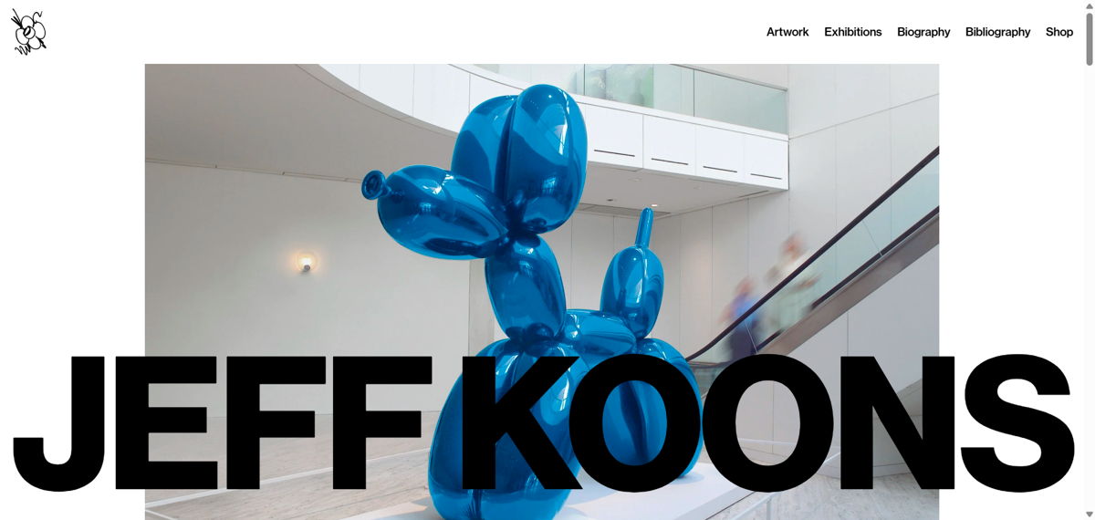 Screenshot of Jeff Koons, from the sculptor portfolios collection.