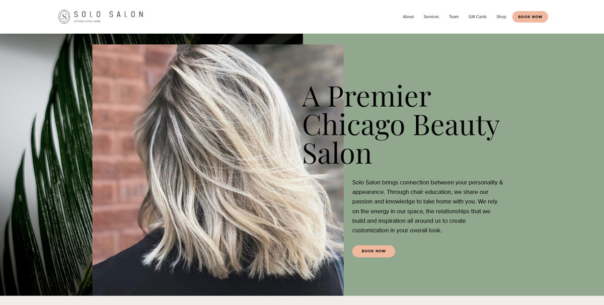 Screenshot of Solo Salon, from the barber & barbershop websites collection.