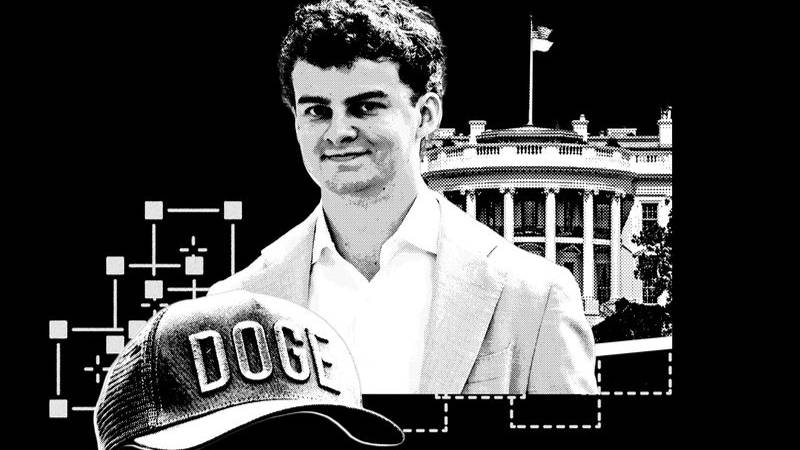 Edward Coristine, a former Department of Government Efficiency (DOGE) employee known online as %22Big Balls%22 walks into the Dwight D. Eisenhower Executive Office Building on August 4, 2026 in Washington, DC. Coristine now works at the White-House-run Na