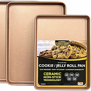 casaWare 3pc Ultimate Commercial Weight Cookie Sheet Set, Two 15 x 10-Inch Pans, One 13 x 9-Inch-Inch Pan (Rose Gold Granite)