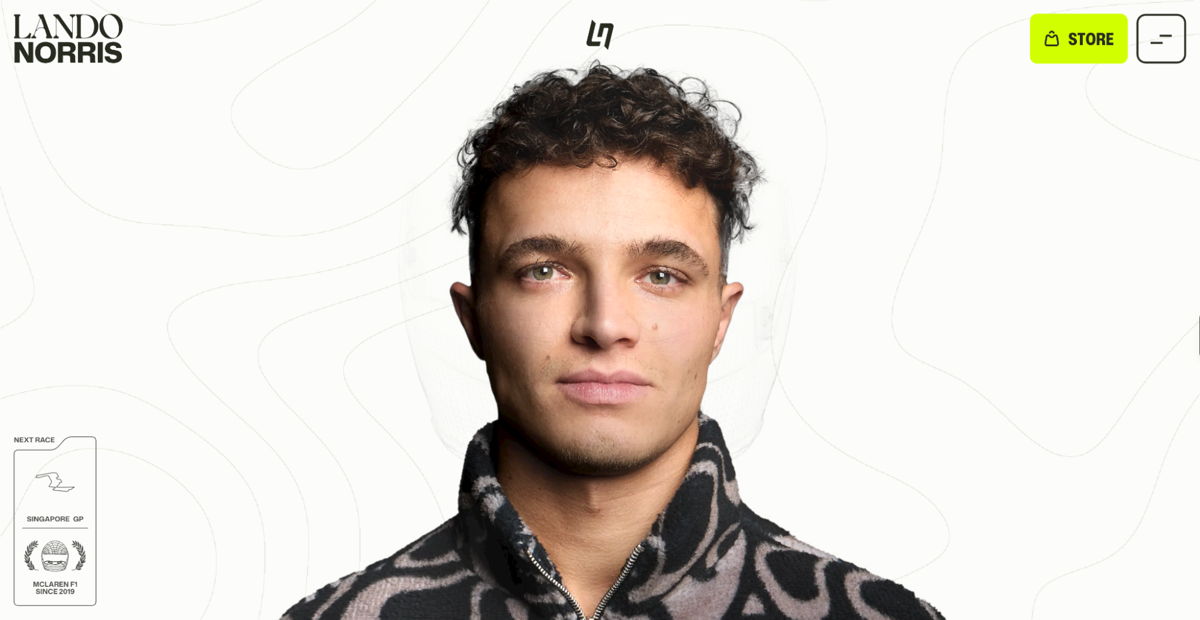 Screenshot of Lando Norris, from the cool websites collection.