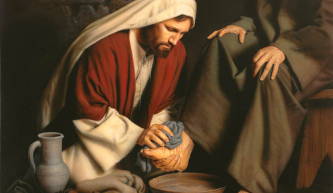 Painting of Jesus washing feet.