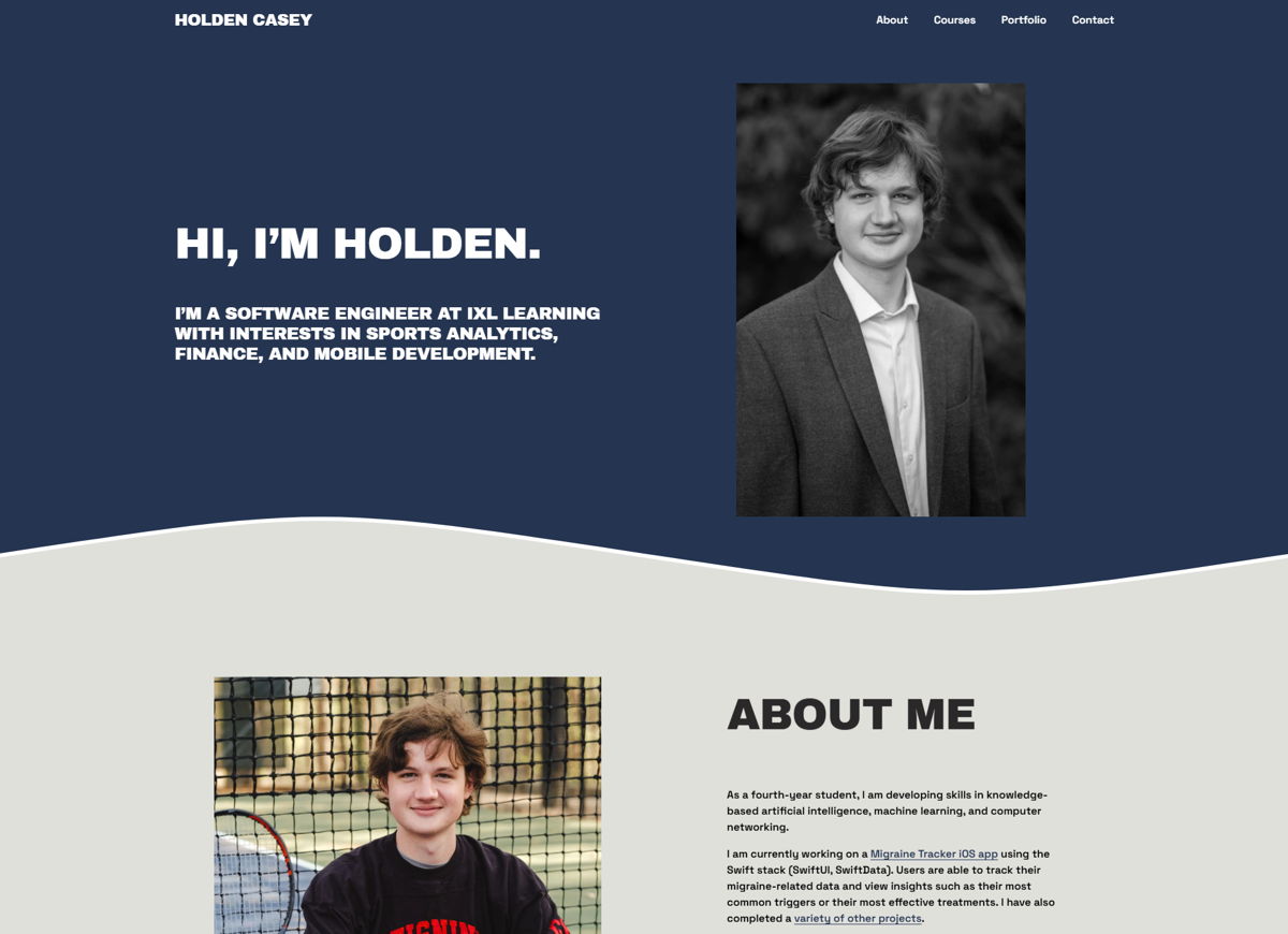 Screenshot of Holden Casey, from the software engineer portfolios collection.
