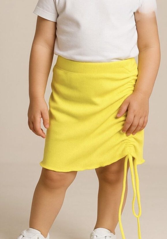 Stylish Yellow ruched skirt with drawstrings