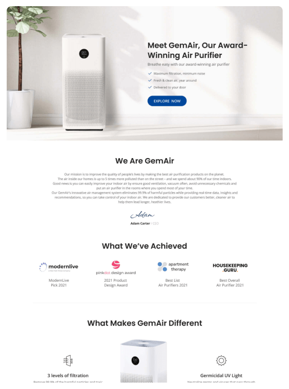Pitch Landing Page - Air Purifier