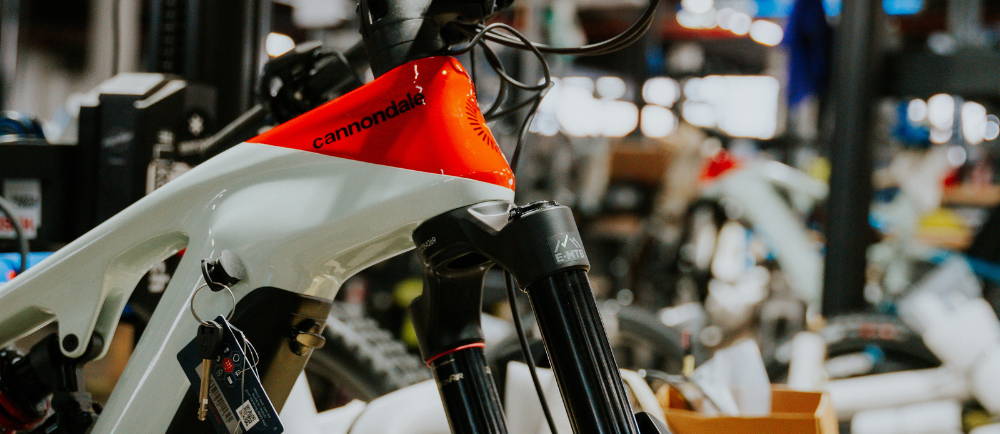 An e-MTB close up of the headtube