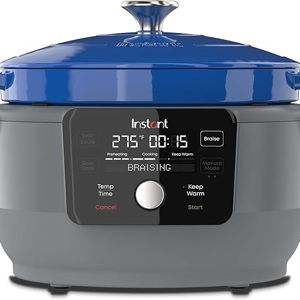 Instant Electric Round Dutch Oven, 6-Quart 1500W, From the Makers of Instant Pot, 5-in-1: Braise, Slow Cook, Sear/Sauté, Cooking Pan, Food Warmer, Enameled Cast Iron, Included Recipe Book, Blue