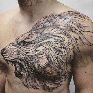 Tatouage Lion Mandala Torse