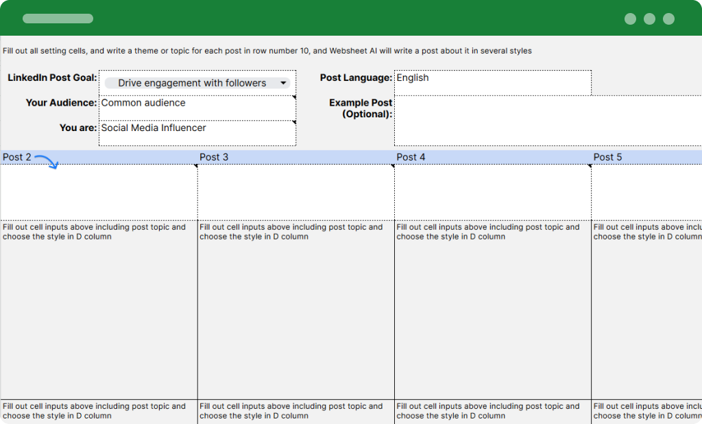 Example of post creation for businessman