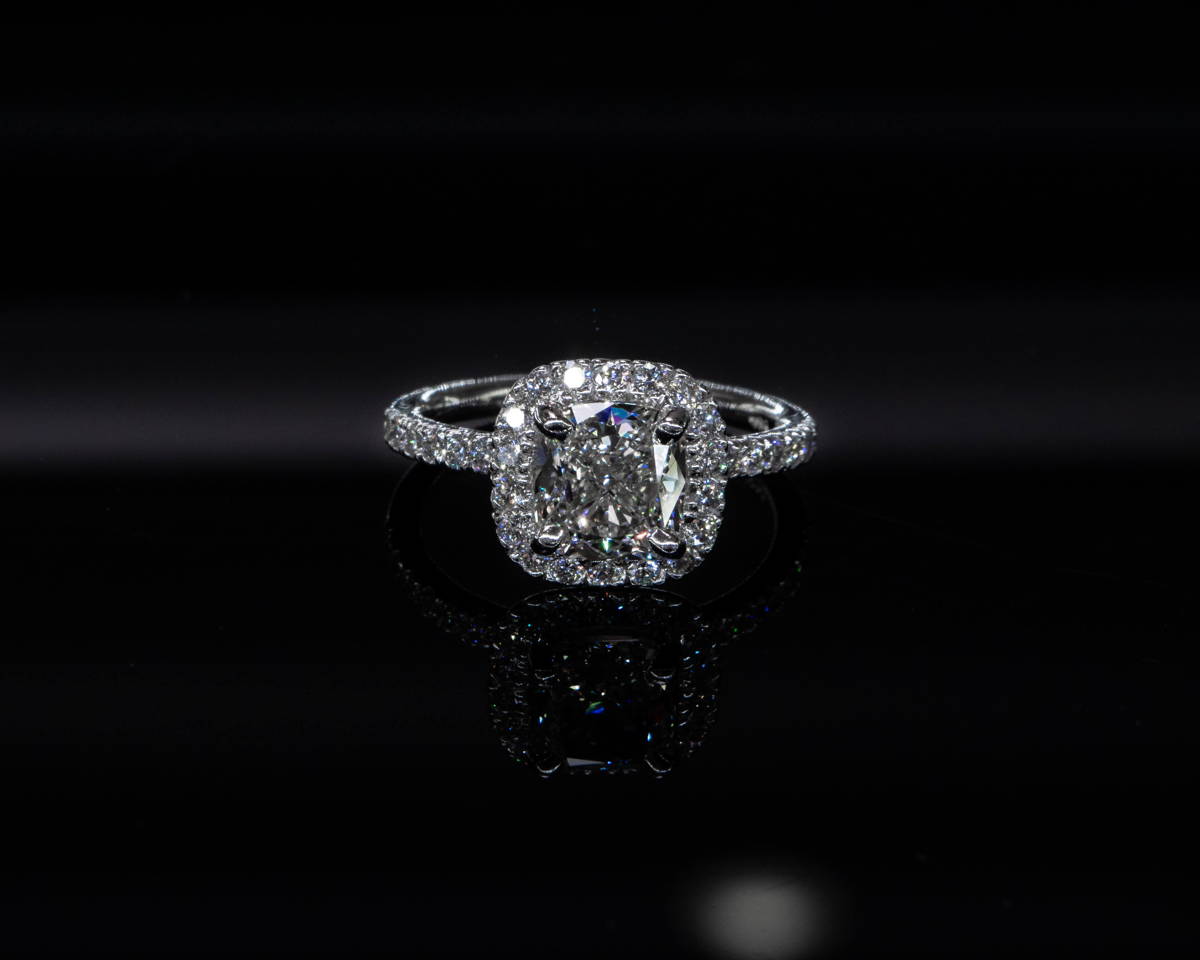 Cushion halo engagement ring