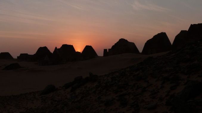 Sudan's Meroe Pyramids at sunset