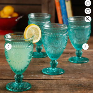 The Pioneer Woman Adeline 12-Ounce Footed Turquoise Glass Goblets, Set of 4