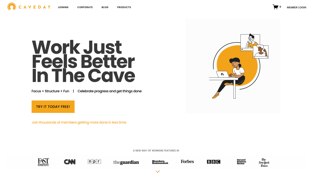 Screenshot of Caveday, from the squarespace membership websites collection.