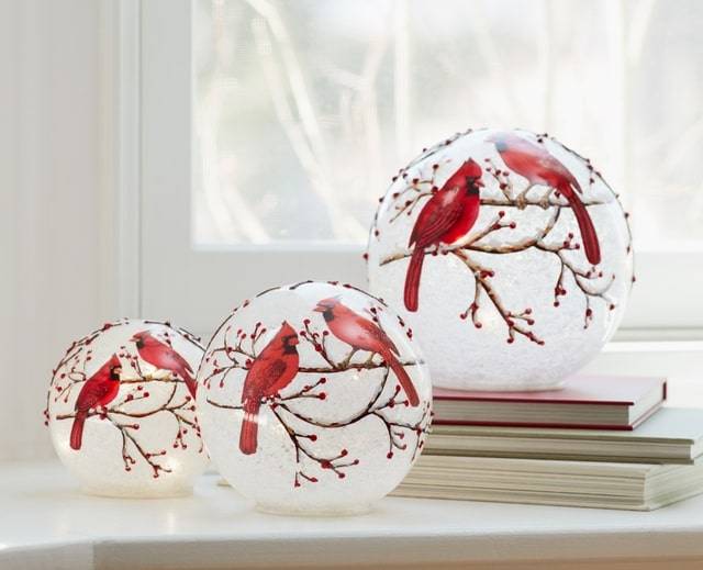 melrose light up glass orbs with cardinal print