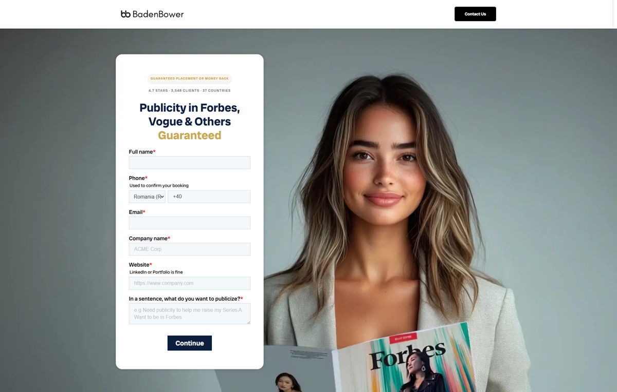 Screenshot of Baden Bower, from the pr portfolios & websites collection.