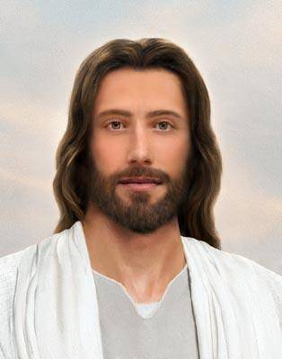 Portrait of Jesus in a white robe.