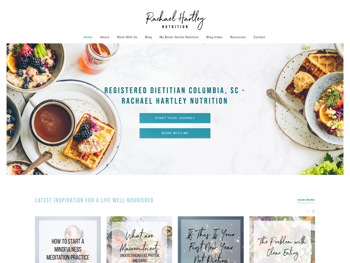 Screenshot of Rachael Hartley Nutrition, from the food websites collection.
