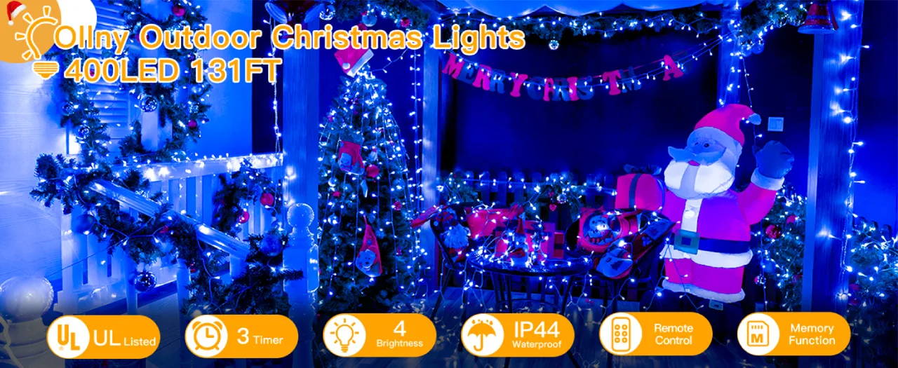 Features of Ollny's 400 leds clear cable multicolor Christmas lights